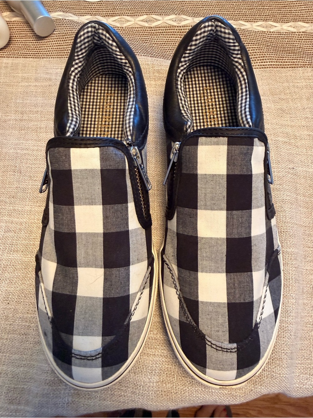Womens Black & White Check Slip-On Casual Shoes